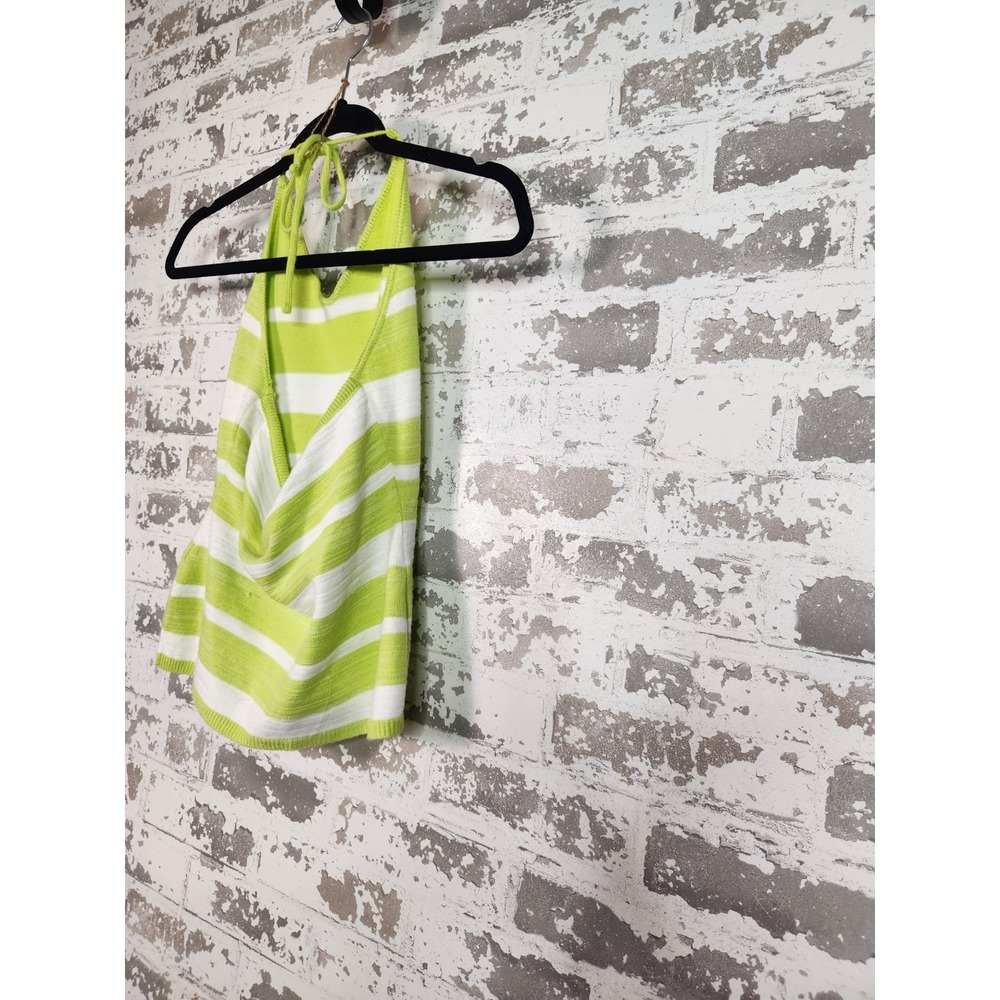 Vintage Y2k Halter Top Medium Green Striped Knit Summer Resortwear Beach Coastal - Picture 5 of 10